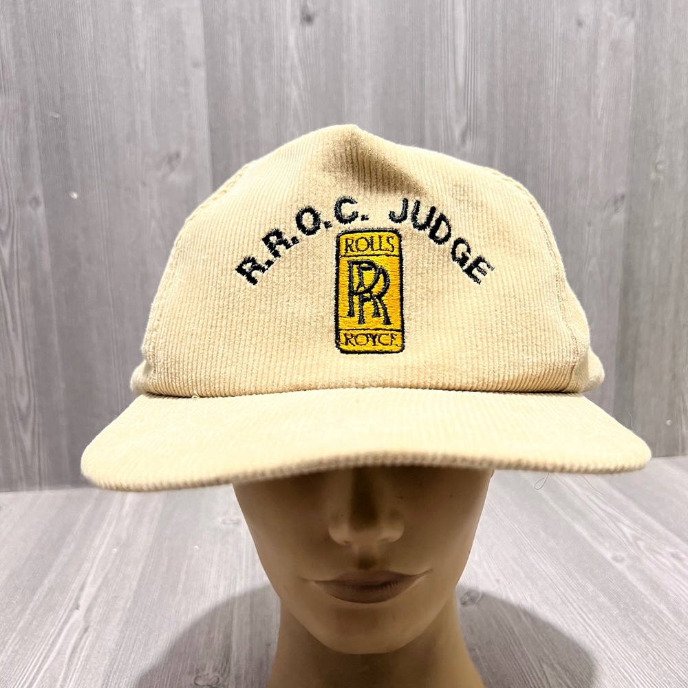 Vintage Rolls Royce RROC Judge Corduroy Snapback Hat Tan Yupoong Mens Cap